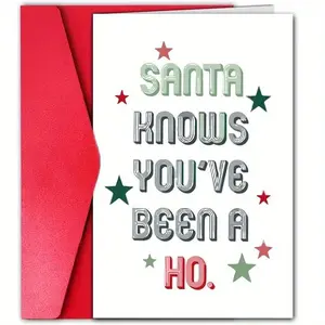 Funny Merry Christmas Card, 1 Count Star Pattern Greeting Card with Envelope, Humorous Holiday Greetings for Friends, Family, Men, Women