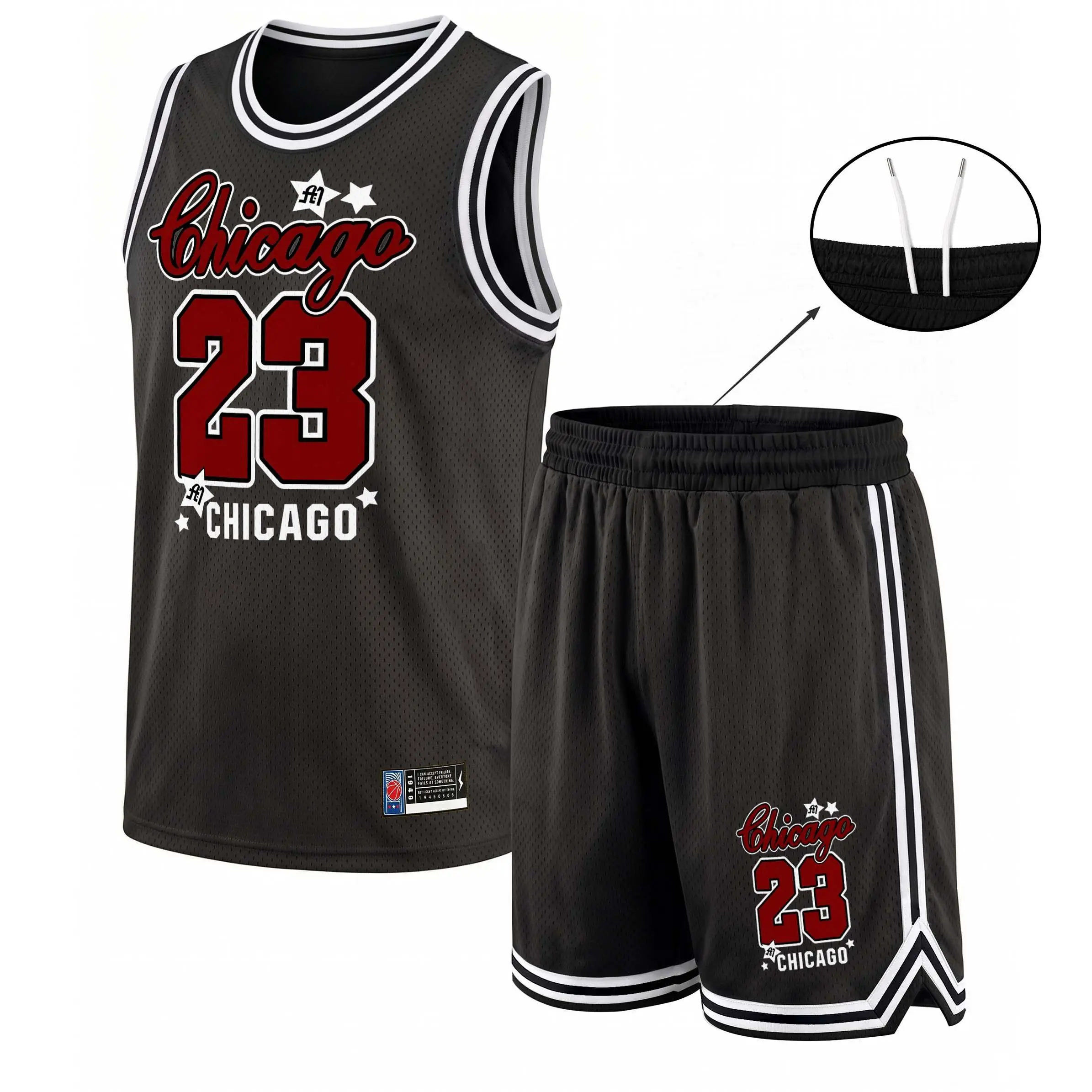 Men's Basketball Jersey Set, 2-Piece Color-Block Graphic Tank and Shorts in Breathable Mesh, Loose Fit with Drawstring Waist for Gym & Streetwear, Sporty Chic, Two-Pieces