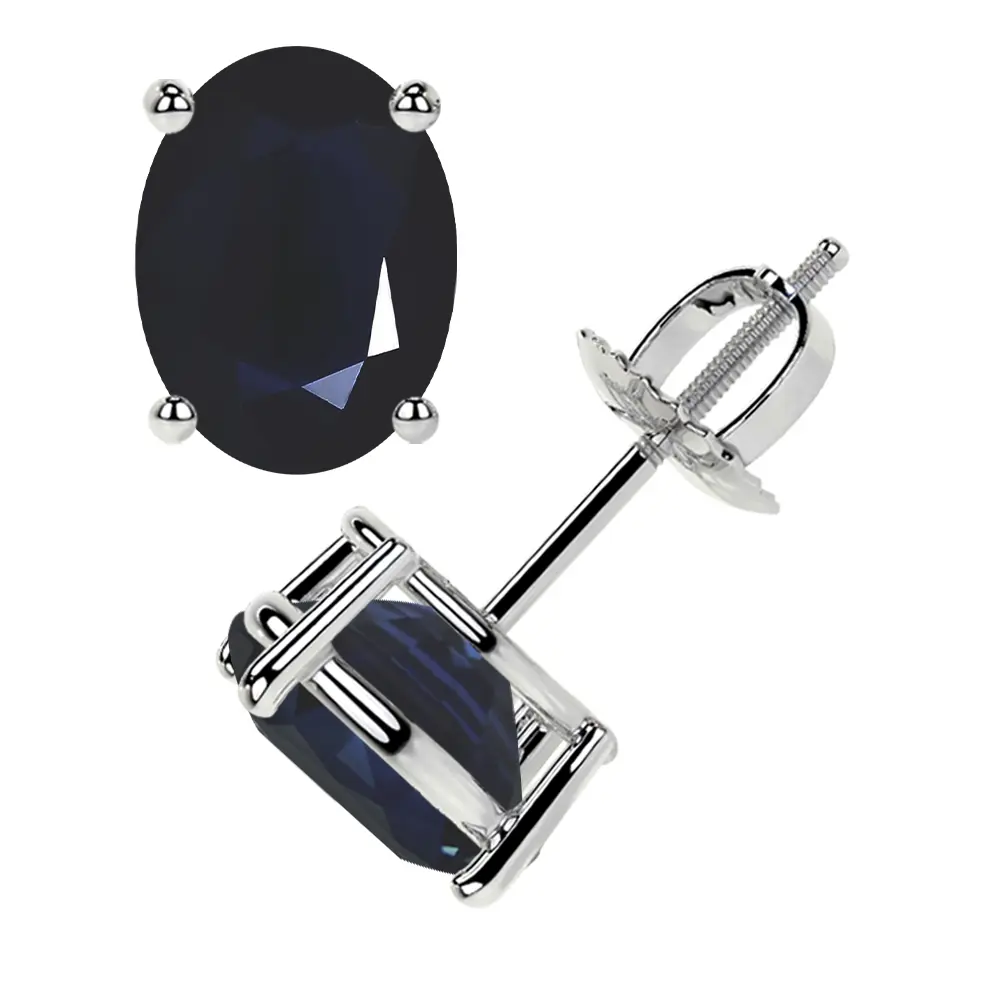 Classic Four Prong Oval Cut Blue Sapphire Stud Earrings (6.70cttw)- EBS002-10X8-A