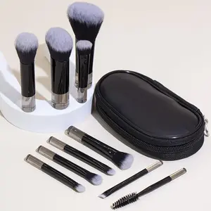 Portable ON THE GO Makeup Brush Set, 10pcs Easy-taken Mini Full Complete Function Cosmetic Brushes Kit with Brush Pouch (black)