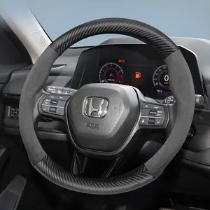 For Honda carbon fiber texture leather suede steering wheel cover accessories, suitable for models such as CR-V/Civic/HR-V/ZR-V/Vezel/City/Amaze/Fit/Jazz/Accord/WR-V/BR-V/Elevate/Pilot/Passport/Ridgeline/Odyssey/Step, available in black, red, brown, mocha