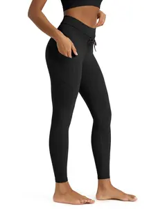 ODODOS Women's Drawstring Tie Daily Pocket Leggings 25" / 28" High Waist Workout Yoga Pants