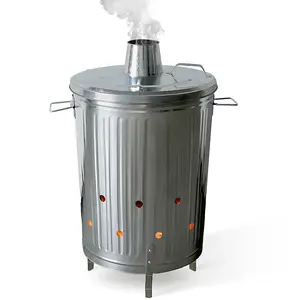 20 Gallon Incinerator Burn Barrel for Outside for Burning Trash Leaf - Metal Burn Can Cage Bin Container - Fire Can Paper Burner Outdoor, Chimney Lid or Flat Lid and Ventilation Holes, Galvanized Steel