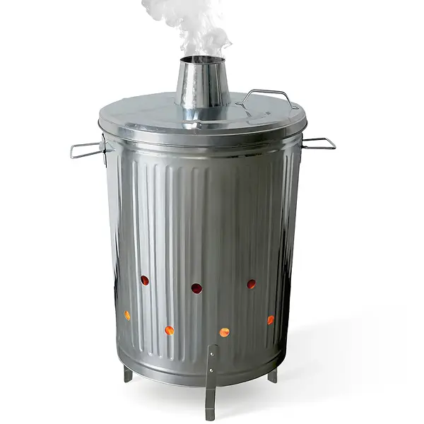 20 Gallon Incinerator Burn Barrel for Outside for Burning Trash Leaf - Metal Burn Can Cage Bin Container - Fire Can Paper Burner Outdoor, Chimney Lid or Flat Lid and Ventilation Holes, Galvanized Steel
