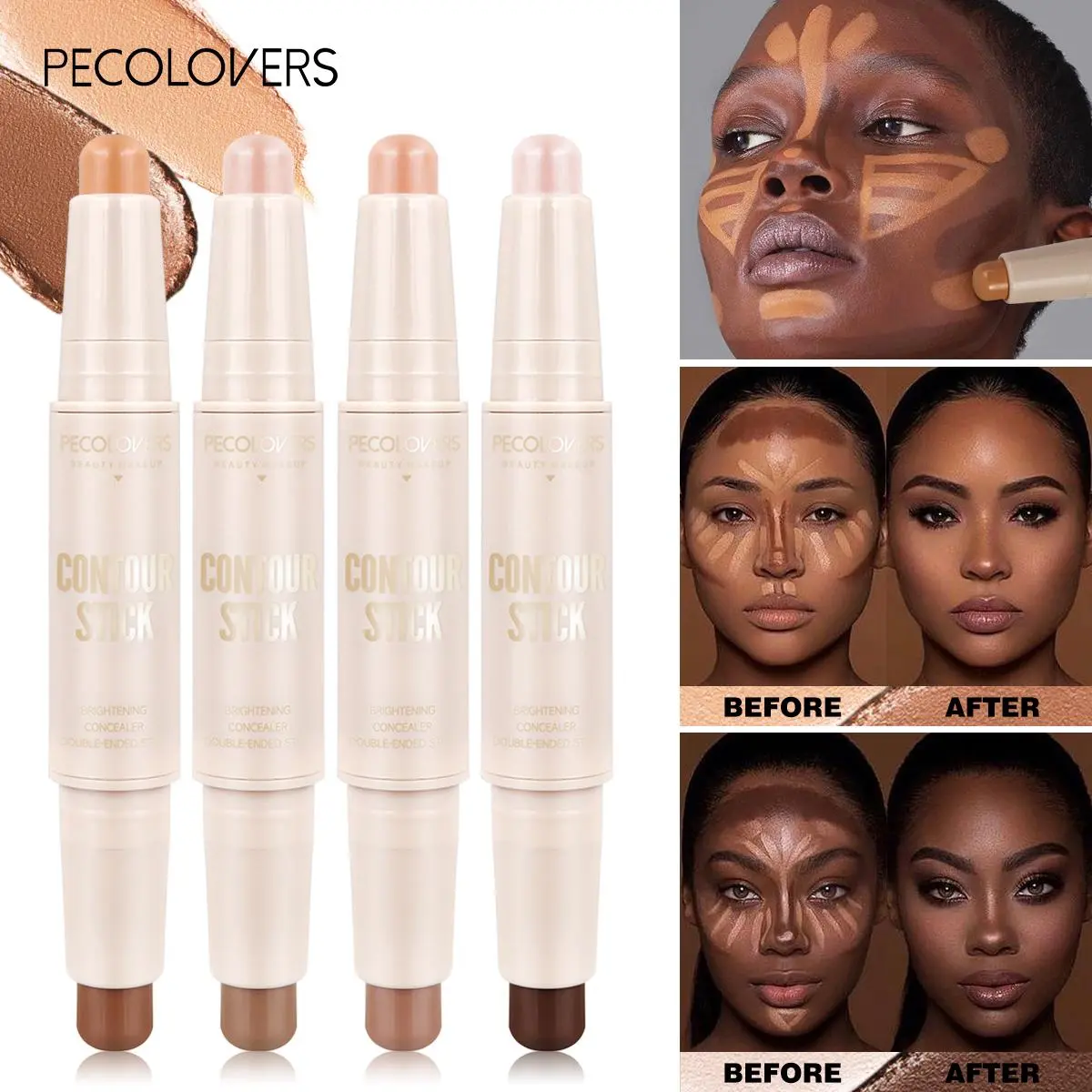 Double-ended Matte Buildable Contour Stick, 1 Count Waterproof Matte Highlighter Concealer, Long Lasting Face Highlighting Makeup Pen, Facial Contouring Makeup, Cosmetic Product for Women, Bronzed Glow Up, Bronzer