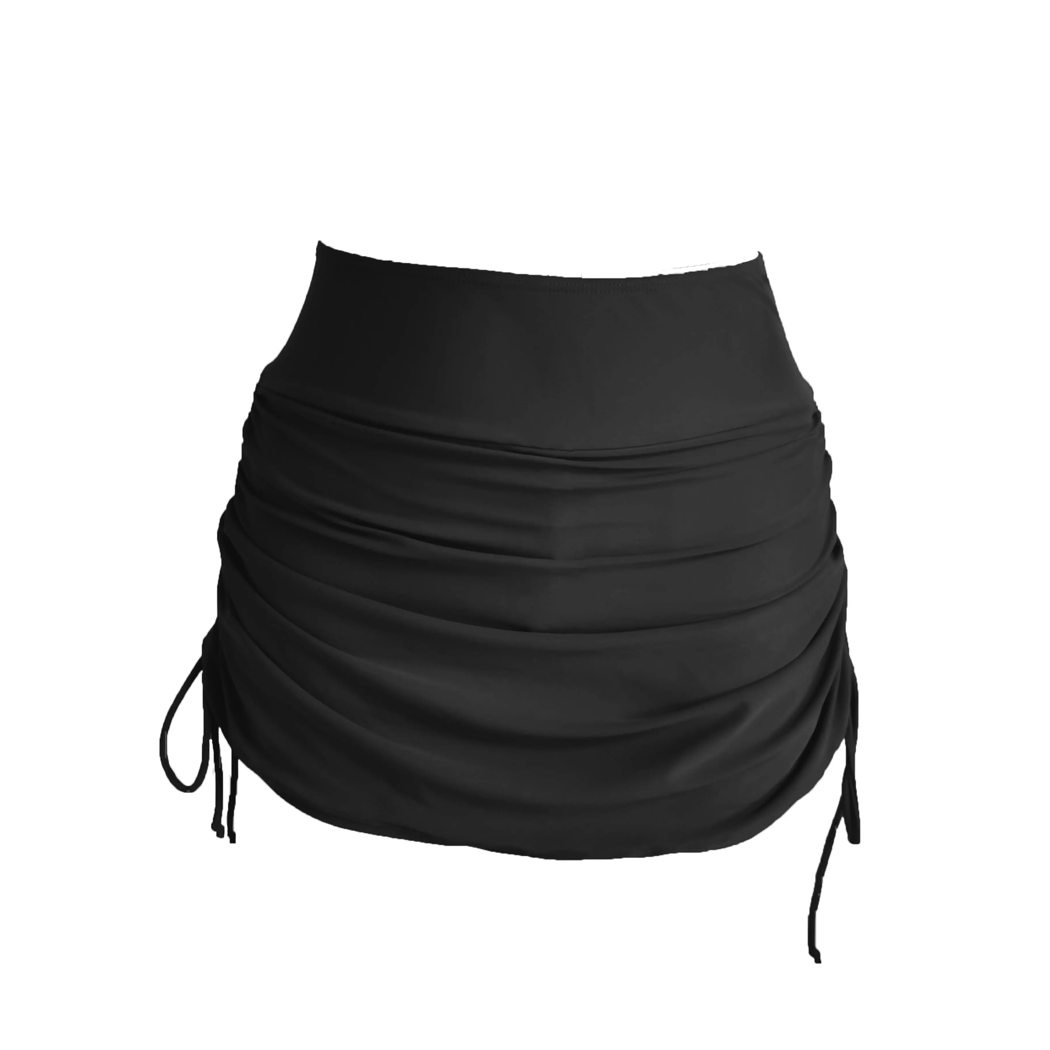 Women's Skirted Swim Shorts, Solid High Waisted Swimsuit Bottoms with an Adjustable Drawstring for Beachwear, Female Swim
