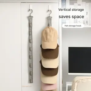 2PCS Vertical Hat Organizer Hanger with Multi-Clips, Hook-Hanging Wall Mounted Storage Strap for Closets, Doors, Space-Saving Sports Baseball Cap Organization
