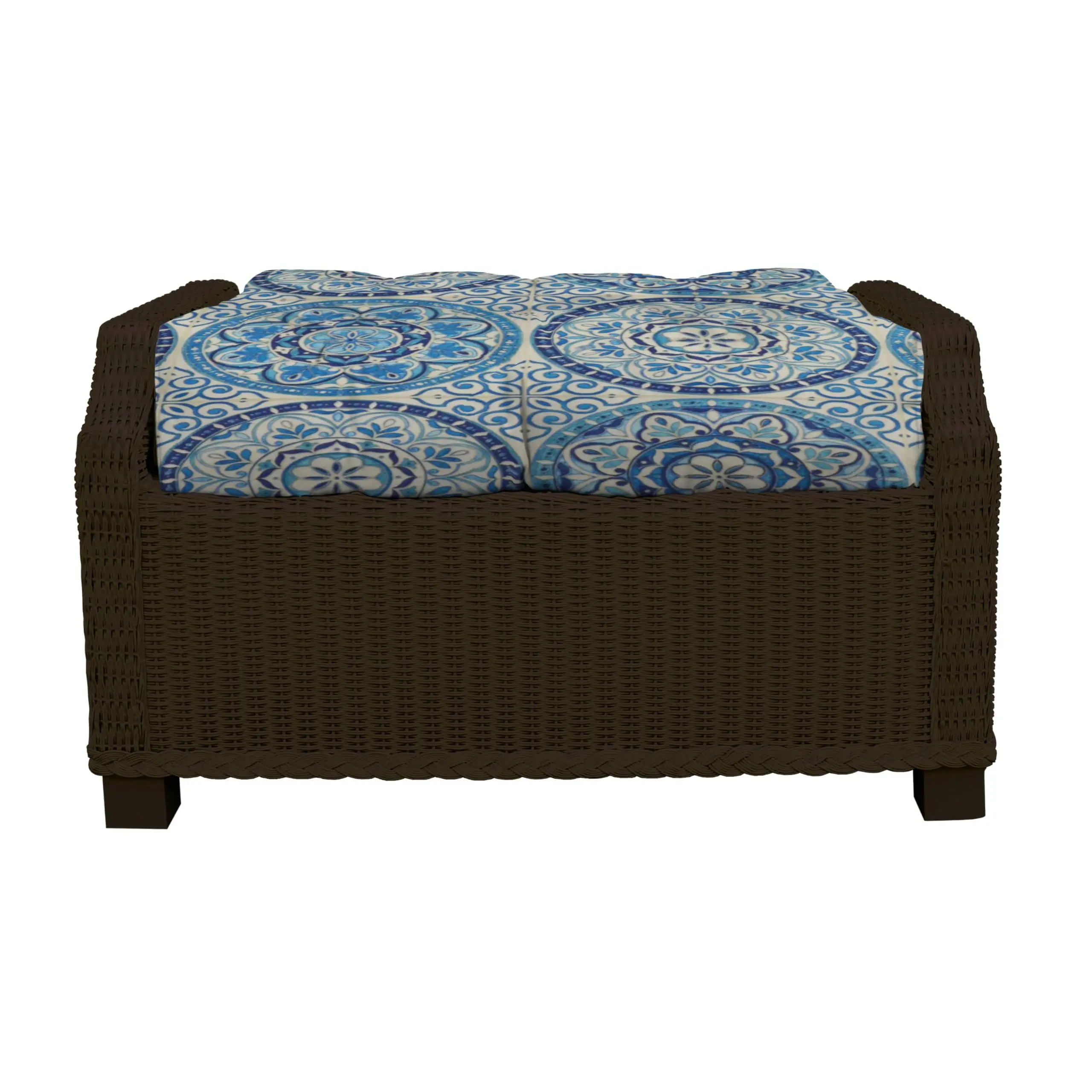 RSH Decor Tufted Ottoman Cushion for Outdoor Patio Furniture | 21" x 17" Water-Resistant All-Weather Fabric | Blue Wheel Indigo