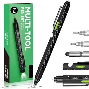 9-in-1 Multitool Pen with LED Light, Stylus, Level, Screwdriver, Cool Gadget Valentines Day Gifts for Him, Men, Husband, Dad, Father, Mechanic, Women, Birthday Gifts for Men, Black