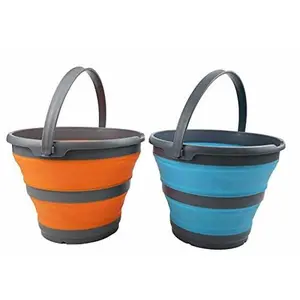 SAMMART 10L (2.6 Gallon) Collapsible Plastic Bucket - Foldable Round Tub - Portable Fishing Water Pail - Space Saving Outdoor Waterpot, Size 33cm Dia (Grey) Camping Storage