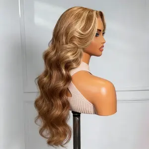 Women's fashion wig synthetic fiber, lace cap, feels good to the touch with a middle part, long wavy hair in black and brown mix