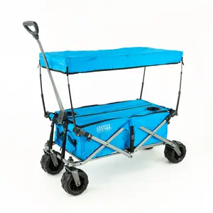 All-Terrain Deluxe Folding Collapsible Beach Wagon with Cooler Rack | Heavy Duty | Sky Blue