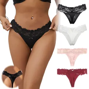 Women Sexy Lace G-String Thongs Panties Low Rise Underwear Undies for Cotton Crotch Cheeky Tangas Panties for Daily Wear Women's Underwear for All Seasons Casual Elegant Panty Lady Soft Breathable Underpants Knicker Regular Fit Panties XS-4XL