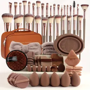 Professional 20/30/36 Pieces Coffee Brown Makeup Brush Set with Large Capacity Travel Makeup Bag &Sponge &Complete Makeup Set for Makeup Artist& Beginners, Affordable Luxury, Best Makeup Gift for Girls, Makeup Brush Full Set, Makeup Tools Set