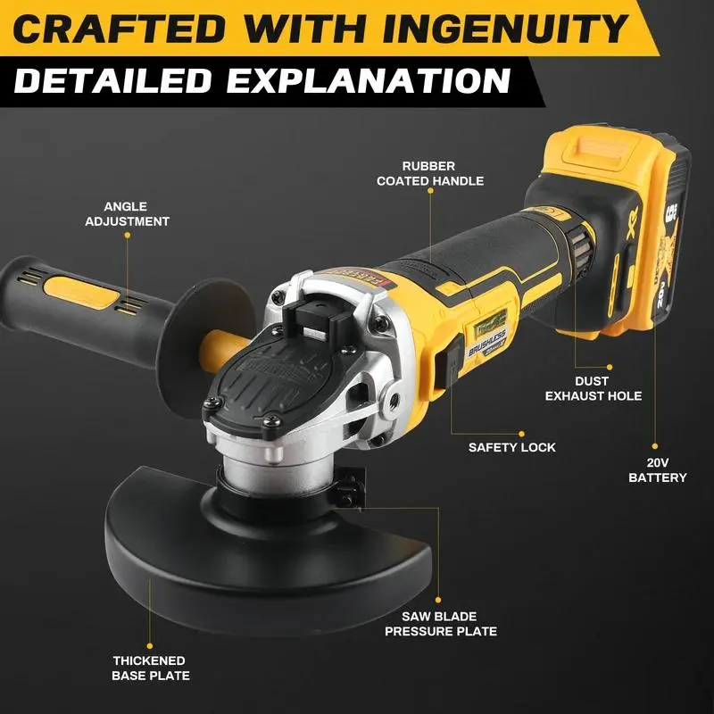 DEWALT DCG405NT 18V Cordless Brushless Angle Grinder - Brushless Motor, 125MM Disc, 9000RPM, Lithium-Ion Battery Compatible (No or With Battery Options), Compact, DIY Grinding Hand Power Tool, Hassle-Free Operation