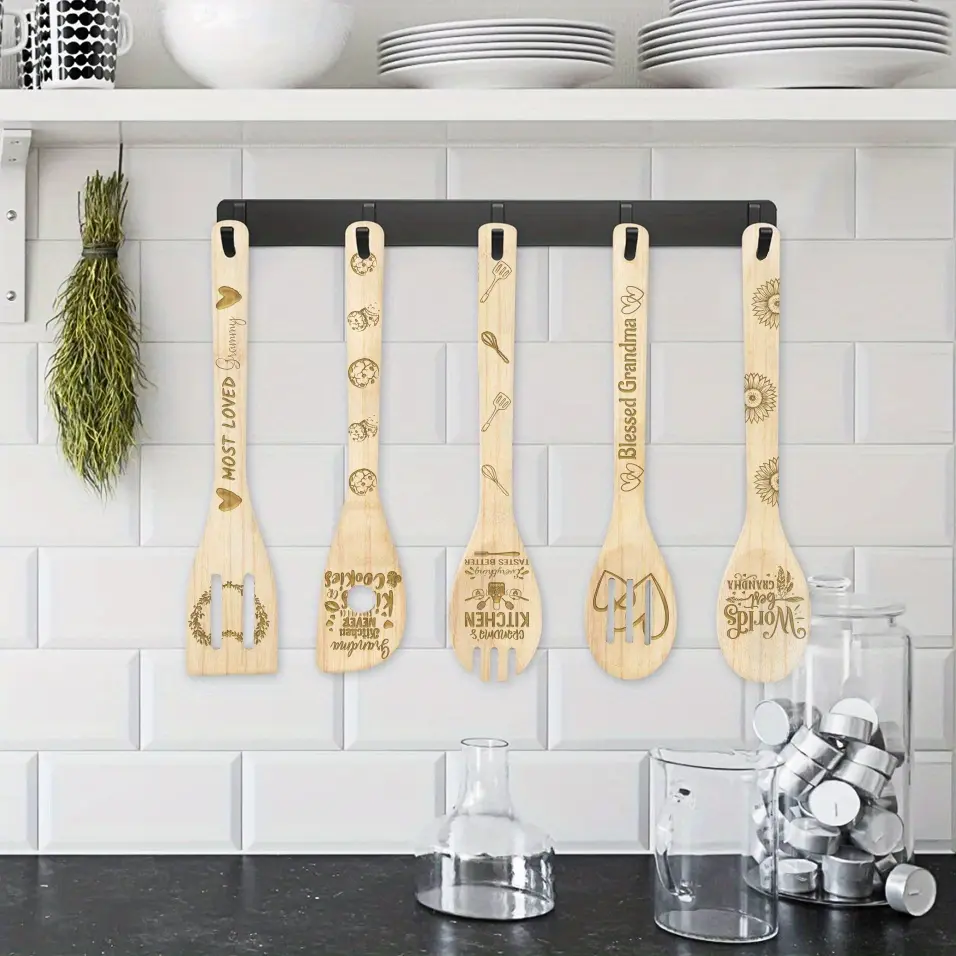 5 pieces/set, Turtle Bamboo Kitchen Christmas Utensil Set, Kitchen Christmas Bamboo Decorative Wooden Cooking Tool Set for Cooking, Gift Giving, Decoration, Kitchen Christmas Spoons and Spatulas, Kitchen Supplies, Holiday Gifts, Kitchen Utensils Set