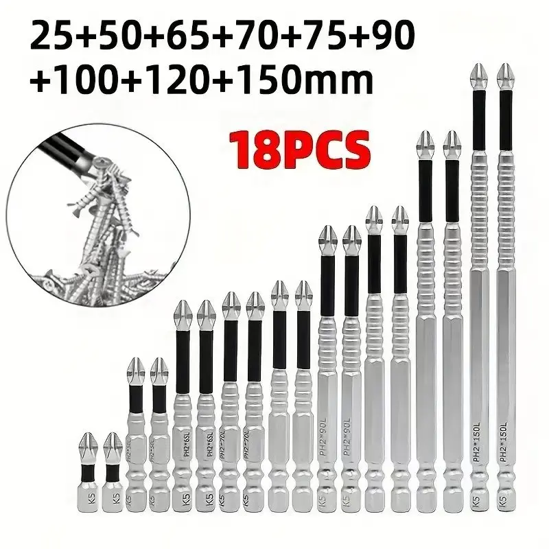 18/15pcs K5 Anti-Slip Impact-Resistant Threaded Bits Set, High-Magnetic Drill Bit Kit for Electric Screwdrivers - High Hardness, Anti-Slip, Shockproof Magnetic Bits, Compatible with Both Electric and Manual Drills,  Rust Resistant, Hexagonal Head Style