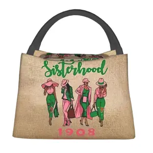 Lunch bag for women, reusable hand-held thermal insulation bag, fashionable African American woman pattern, is a must-have item for outdoor camping, park gatherings, safe, environmentally friendly, durable insulation material, portable and stylish design