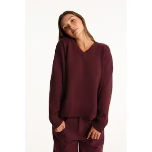 SET X PARKE COTTON V-NECK SWEATER - RHUBARB