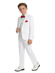 Upgraded Classic 4-Piece Boys Formal Suit | Slim Fit, Elastic Waist Design for All-Day Comfort | 6 Trendy Colors | Size 100-150cm | Suitable for Toddler & Junior Boys, Perfect for Weddings, Piano Recitals, Graduations, Birthdays & Holiday Events -No Shirt