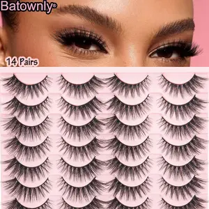 Voluminous 5D False Eyelashes, Fox Eye Tail Extension, 14 Pairs, Makeup, Cross Design 5D Lightweight Fake Lashes, Perfect for Dates and Parties