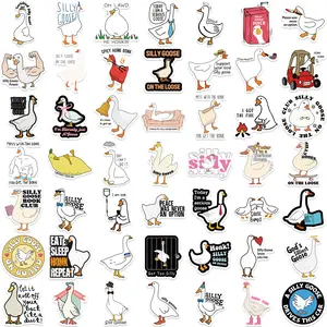 Funny Goose Stickers for Water Bottle, Cute Cartoon Goose Vinyl Decals for Kids Teens Adults, 50Pcs Animals Waterproof Labels Sticker for Graffiti Cups Guitar Luggage Scrapbook