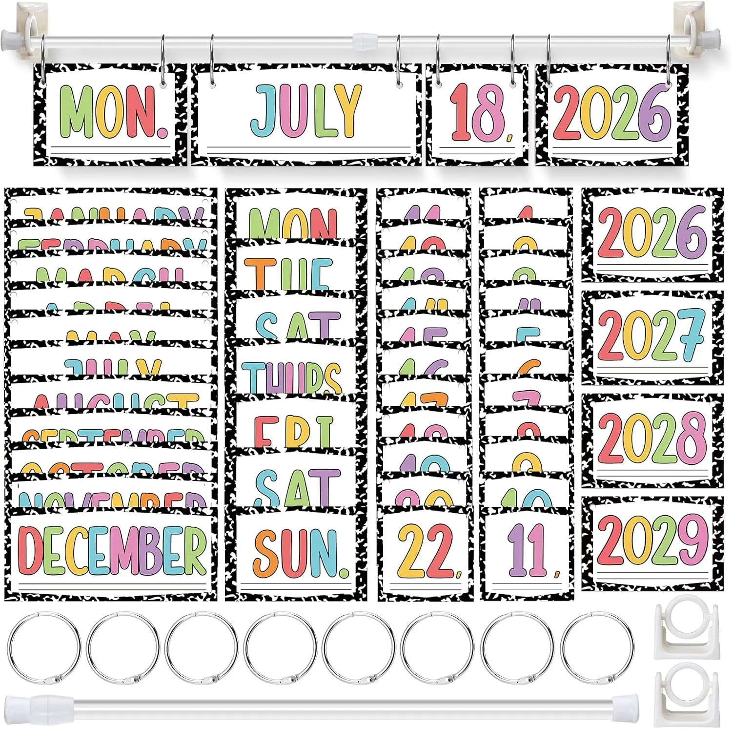 Back to School Classroom Flip Calendar 2026-2029/ 2026-2030 Reusable Bulletin Board Decorations Set, Class Calendar Date Flip Chart Teacher Hack Organization Kit Include Holder & Date Cards for Preschool Kindergarten Primary Classroom Set up
