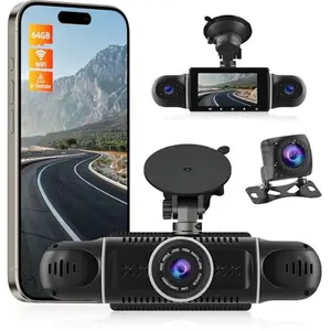 4 Channel Dash Cam – 360° Rotation Front Rear Interior Left Right 3 Inch Auto Dashcam – Supports Loop Recording G-Senseor Parking Monirot WiFi + 64GB Card Free