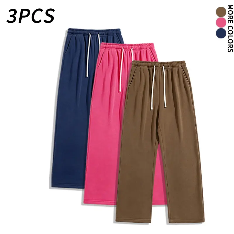 3PCS Unisex solid-color drawstring sweatpants, comfortable for autumn/winter, available in 3-pack and single pack options.