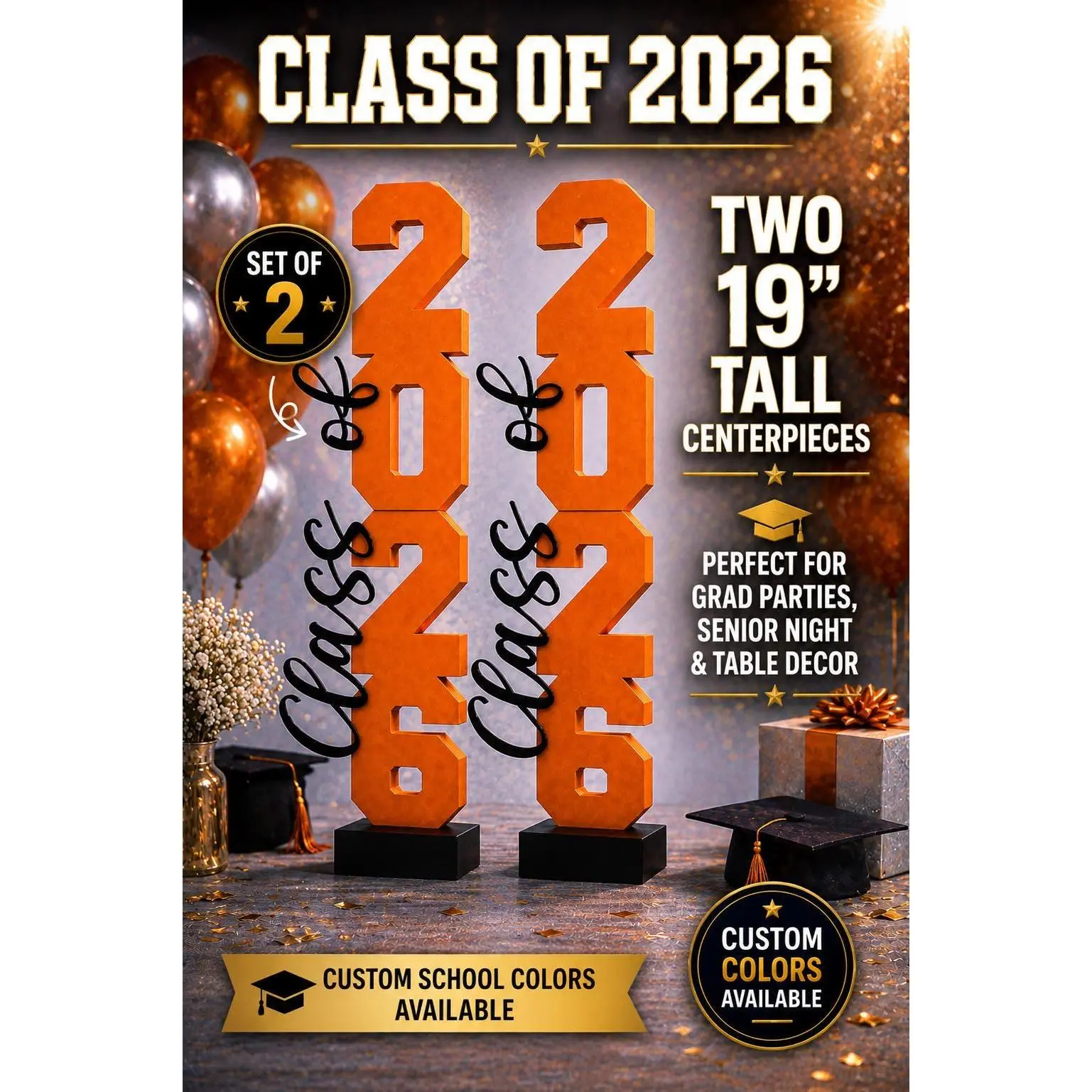 Class of 2026/2027 Graduation Centerpiece Set (2-Pack)