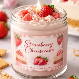 Strawberry Cheesecake Dessert Candle | 8oz Handmade Soy Candle | Bakery Scented Home Décor