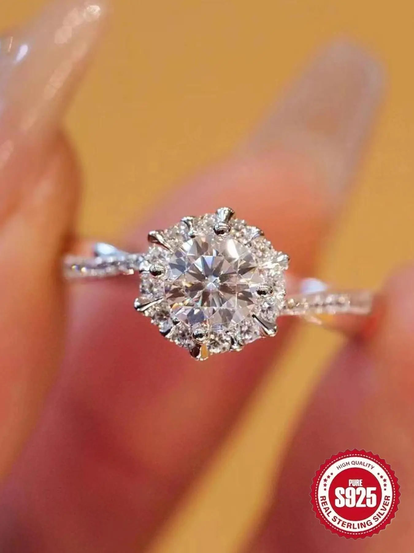 S925 Sterling Silver Synthetic Moissanite Design Ring, Luxury Engagement Ring, Engagement Wedding Rings, Bridal Rings, Bridal Statement Ring, Perfect Holiday Gift for Women