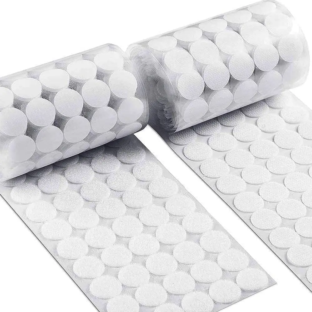 Self Adhesive Dots, 0.59" Hook and Loop Circles, 300 Pcs Round Fasteners with Strong Adhesive Backing, Waterproof Nylon for Classroom, Office & Home (White)