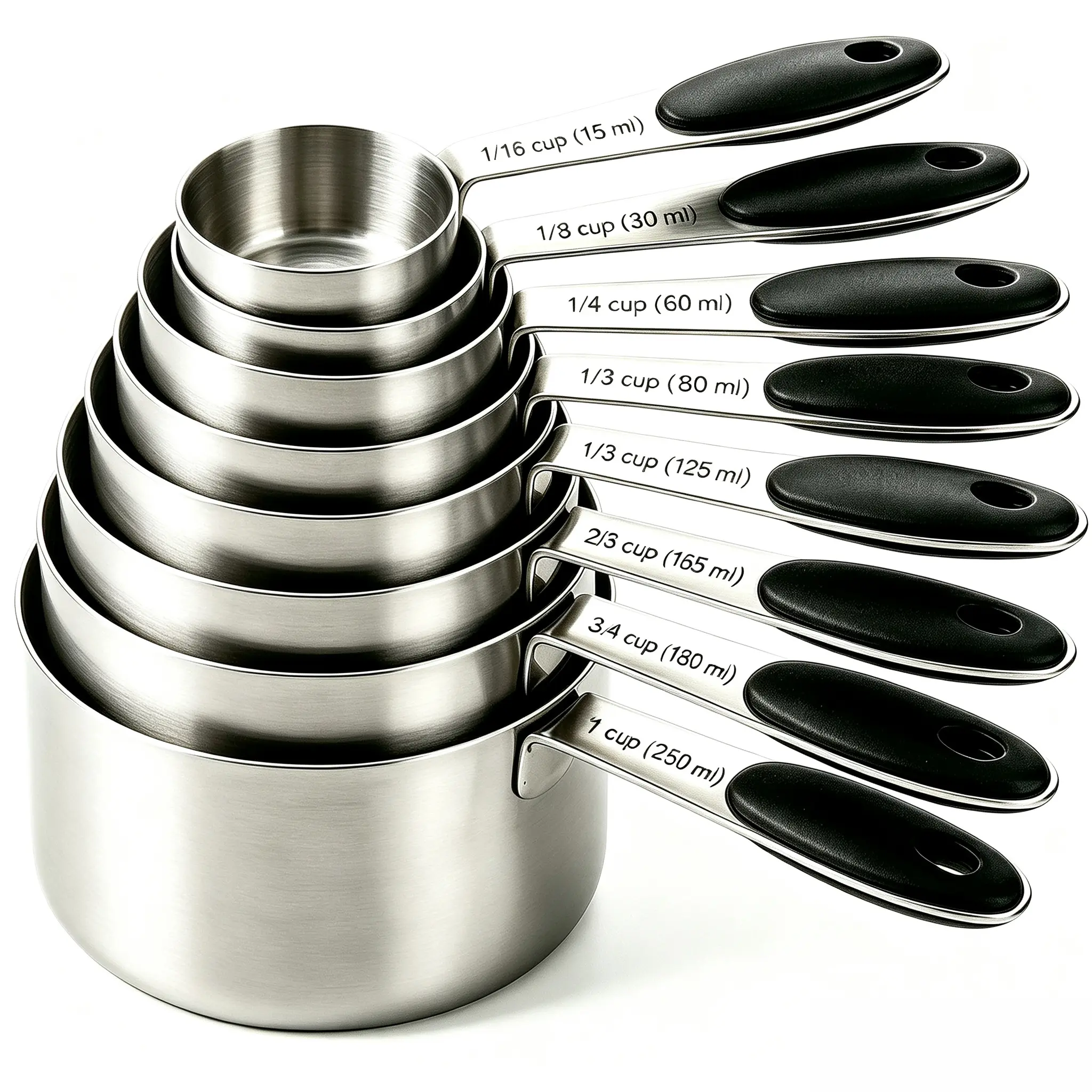 8-Piece Food Grade Stainless Steel Measuring Cups Set - Food Measuring Tool with Engraved mg Values, 1/16 tsp Markings, Stackable, Dishwasher-Washable for Accurate Cooking, Baking
