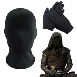 Cosplay Accessory Set, 1 Set Including Full Face Mask & Gloves, Party Faceless Hood Mask, Comfortable Gloves for Game Anime Cosplay, Party Supplies, Black