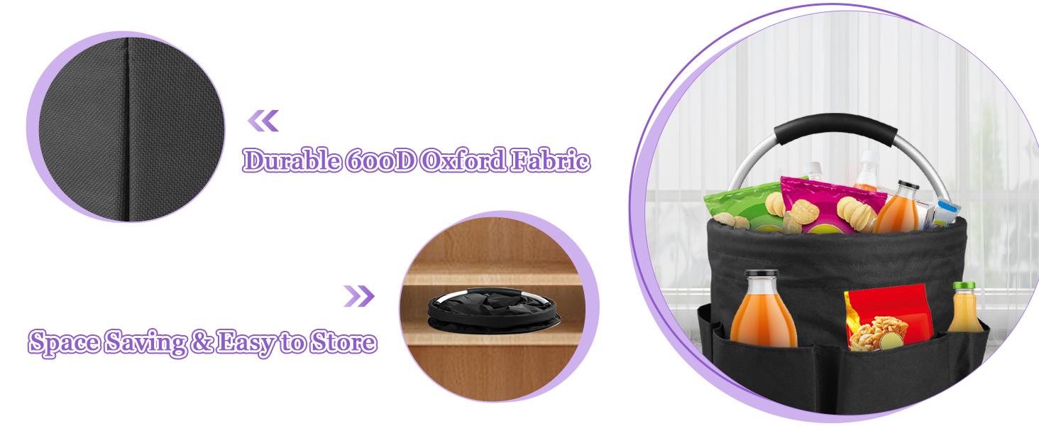 2Pcs Collapsible Cleaning Caddy with Handle, 17L Foldable Cleaning Supply Caddy, Bucket Tool Organizer in 600D Oxford Fabric, Multifunctional Storage Basket for Cleaning, Traveling, Black