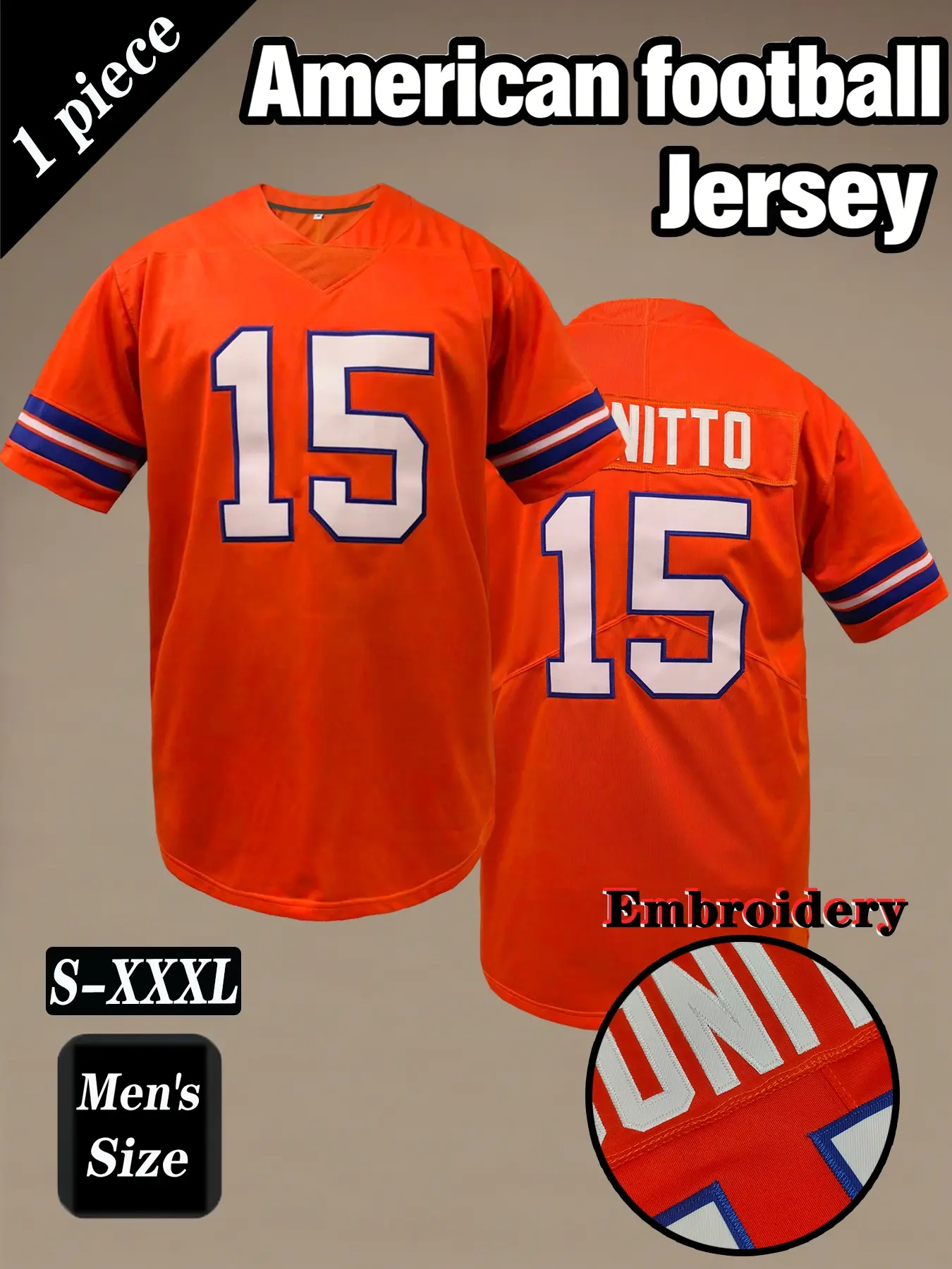 Men's Retro American football jersey, Denver Classic #10NiX #15 Embroidered breathable V-neck mesh rugby sportswear, suitable for outdoor sports, game training, unisex, Sportswear Top, Sports Apparel, Sportswear Clothing