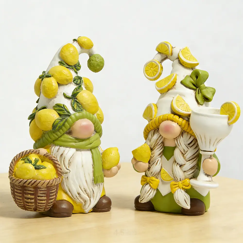 Lemon Decor Garden Gnomes Set -2PCS Mediterranean Deco Figurines, Lemon Party Decoration for Kitchen, Living Room, Shelf, Home Office Tiered Tray - Cute Gnome Gift
