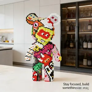 Avant-Garde Stitched Bear, 2188pcs 3D Building Blocks, Room Decor, Fashion Toy, DIY Kit, Ideal Gift, Includes Hammer and Instructions