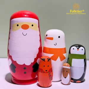 1 Set Russian Nesting Dolls, Little Christmas Matryoshka Dolls, Wooden Educational Toys for Kids, Crafts & Collectible Souvenirs, Ideal Gifts for Christmas Halloween Easter Thanksgiving Valentine's Day Ramadan New Year Birthday Party Wedding.