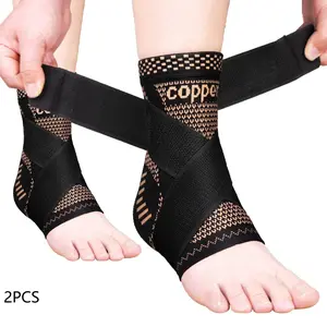 2-Pack Copper Ankle Brace, Copper Infused Support for Men & Women, Ankle Compression Sleeves for Plantar Fasciitis, Sprained Ankle, Pain Relief