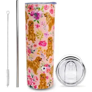Golden Retriever Gifts for Women Cute Dog Tumbler Coffee Cup for Women Golden Retriever Travel Mug 20 Oz Stainless Steel Insulated Water Bottle With Lid and Straw