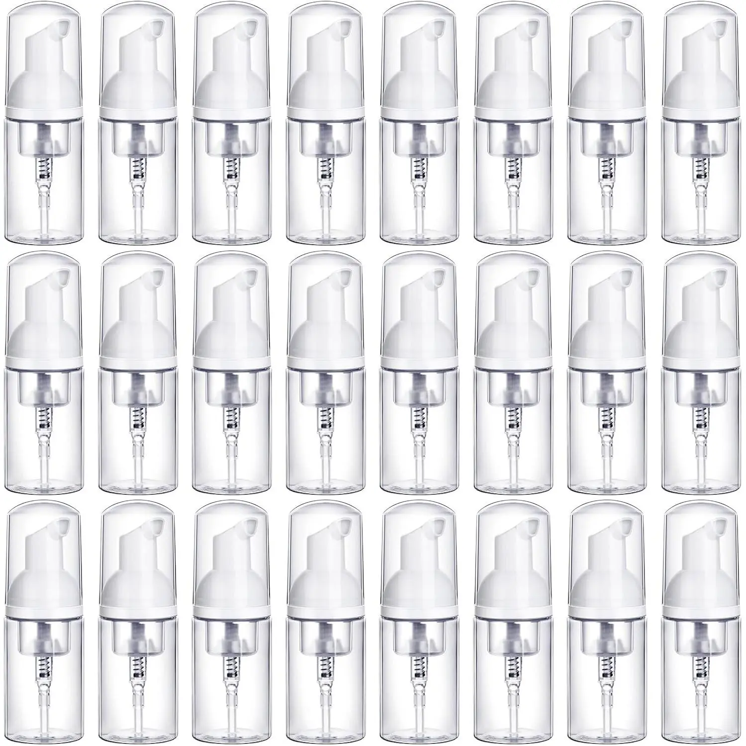 24-Pack 1oz/30ml Refillable  Pump Bottles - Travel-Size Portable Foaming Dispensers for Hand Sanitizer, Soap, Lotion, & Shampoo (Clear Plastic)