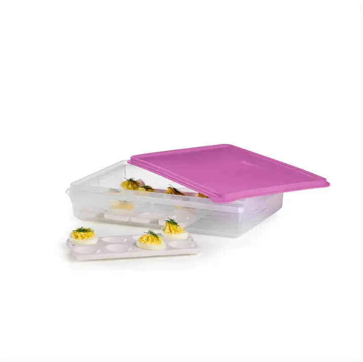 Tupperware Large Rectangle Airtight Food Storage Container, 3.5L Carrier Container with 3 Egg Tray Inserts That Double as Handy Serving Trays, Practical, Campfire / Bbq Party