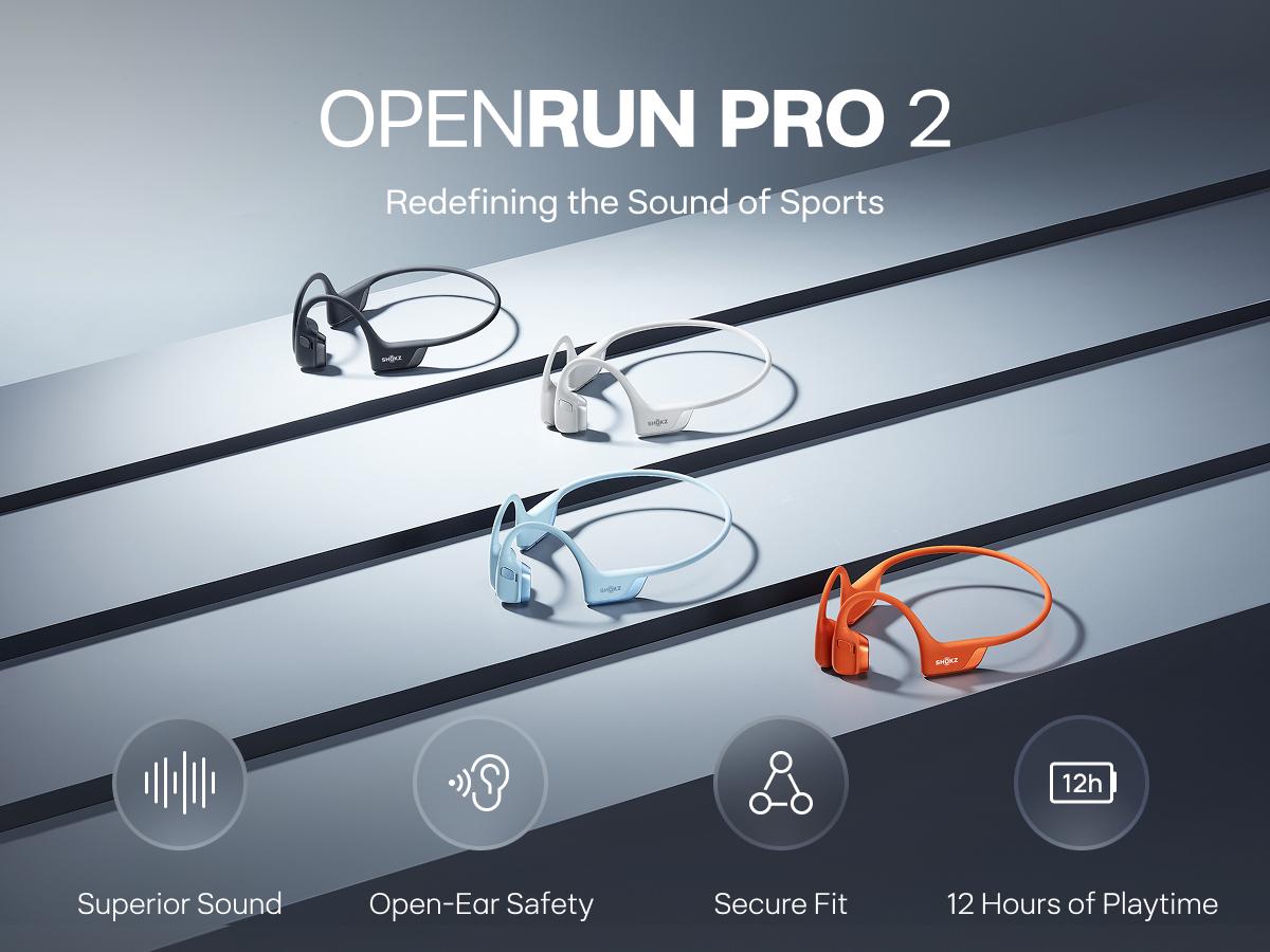 SHOKZ OpenRun Pro 2 - Open-Ear, Bone Conduction Sport Headphones - Sweat Resistant, Workout Headphones with Deep Bass and Smart Mic