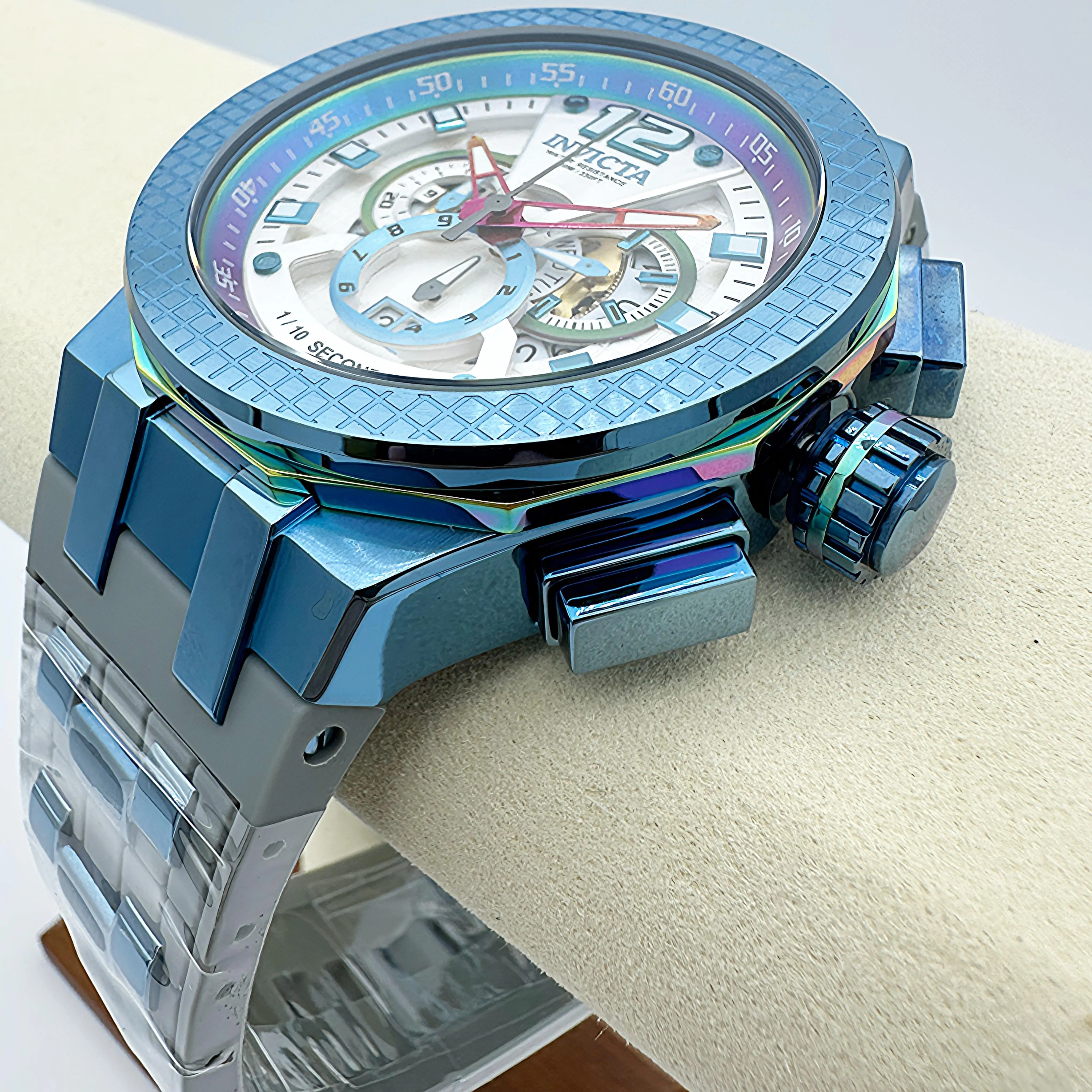 Invicta Swiss Speedway Men's Quartz Chronograph Watch - 52MM Silver Dial, Silicone Strap, 100M Water-Resistant, Glow-In-The-Dark Self-Luminous New Model Water-Resistant Quartz Watch, Water-Resistant Quartz Watches Wristwatch