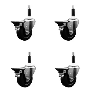 212 MAIN Posi Lock Brake Swivel Soft Rubber Expanding Stem Caster with Lockable Wheels, 3.5 in. Black Heavy Duty Round/Square Wheels, 0.87 in. Stems, SCC-EX20S3514-SRS-PLB-78-4 Model - 4-Piece Knob-Compatible Set, Knobs