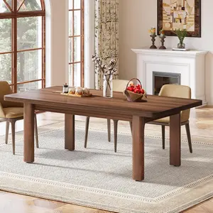 LITTLE TREE 63” Farmhouse Dining Table for 4-6 People, Large Wood Rectangle Kitchen Table, Dinner Table Kitchen & Dining Room Furniture with with Solid Wood Legs