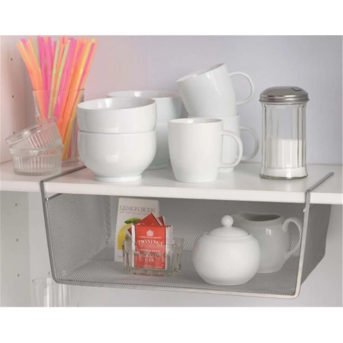 YBM Home 1131 Steel Wire Under Shelf Organizer Basket - Pantry Fit Metal Storage, 15x10in Size, 6in Depth, Ideal for Kitchen, 6 In Depth