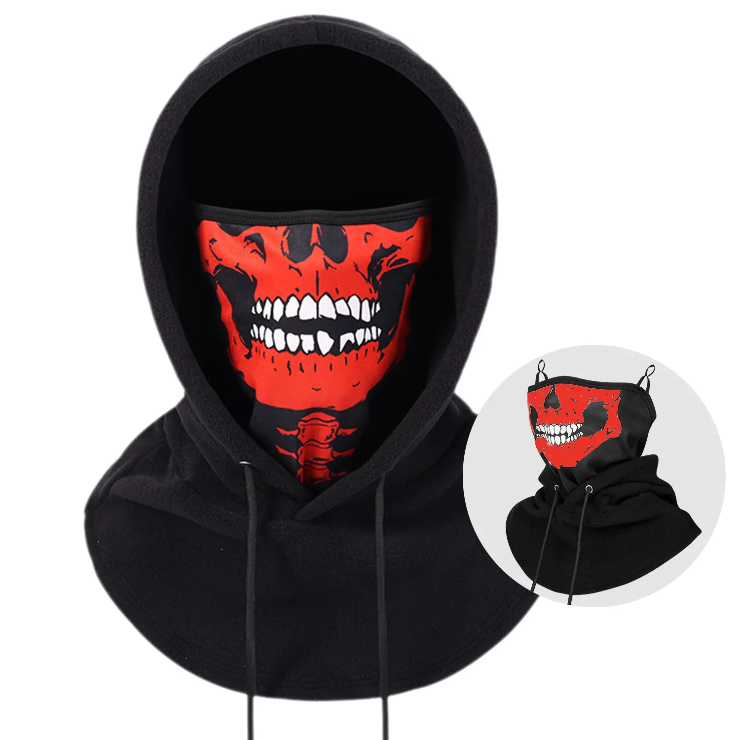3-in-one 3D Skull Ski Balaclava with Windproof Fleece Lining, Breathable & Non-Stuffy. Warm Hooded Scarf Mask Perfect for winter hiking, mountaineering, skiing, fishing, motorcycling, cycling and Halloween Parties Realistic Deadpool Mask Thermal Ski Mask